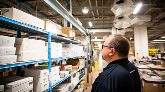 Warehouse supervisor checking cargo stock in a storage warehouse.