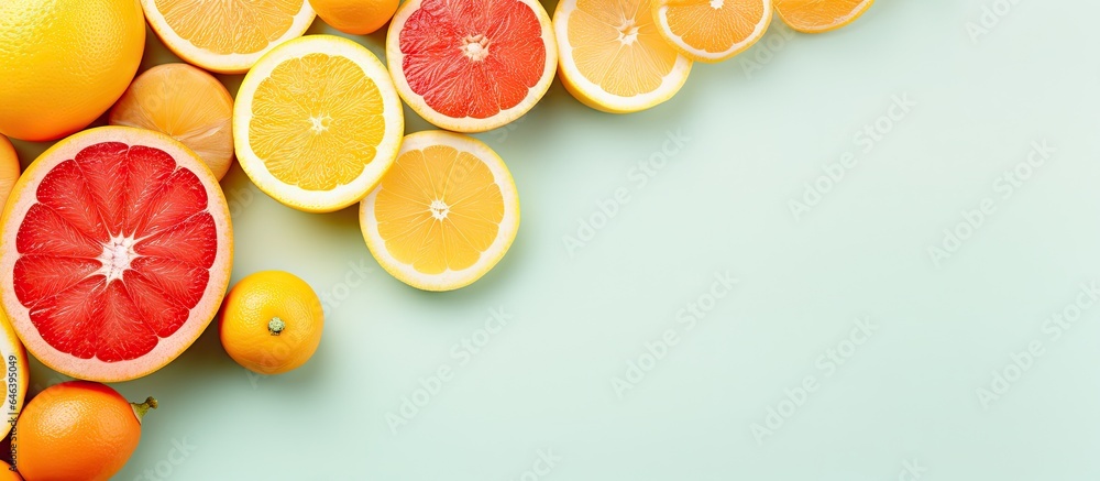 Poster citrus fruits on a isolated pastel background copy space macro closeup
