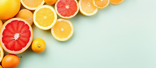 Citrus fruits on a isolated pastel background Copy space macro closeup