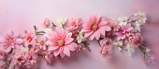 Fototapeta na wymiar Beautiful bunch of pink flowers isolated pastel background Copy space