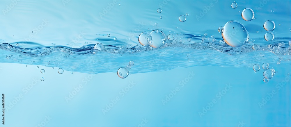 Poster background with space for text featuring blue water air bubbles and a black pool isolated pastel bac