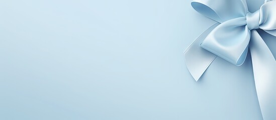 Blue ribbon with curly texture isolated pastel background Copy space