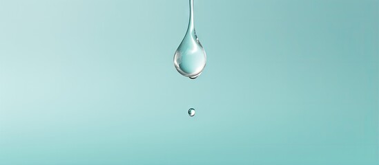 A droplet hanging on a thread isolated pastel background Copy space