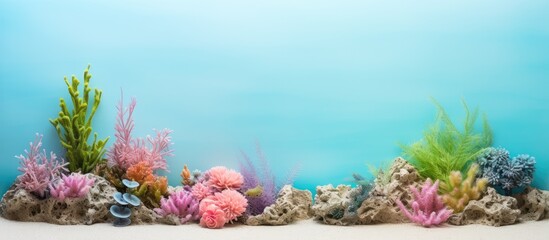 Fototapeta na wymiar Aquarium decorations isolated on a isolated pastel background Copy space