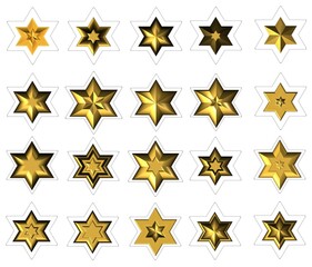 set of golden 3d david stars stickers