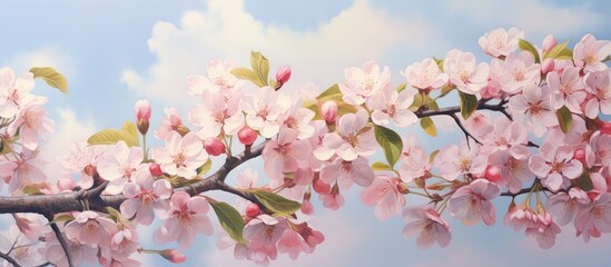 Blooming apple orchards isolated pastel background Copy space