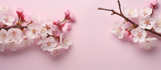 cherry in bloom isolated pastel background Copy space