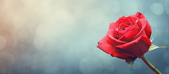 Closeup of a red rose with a isolated pastel background Copy space