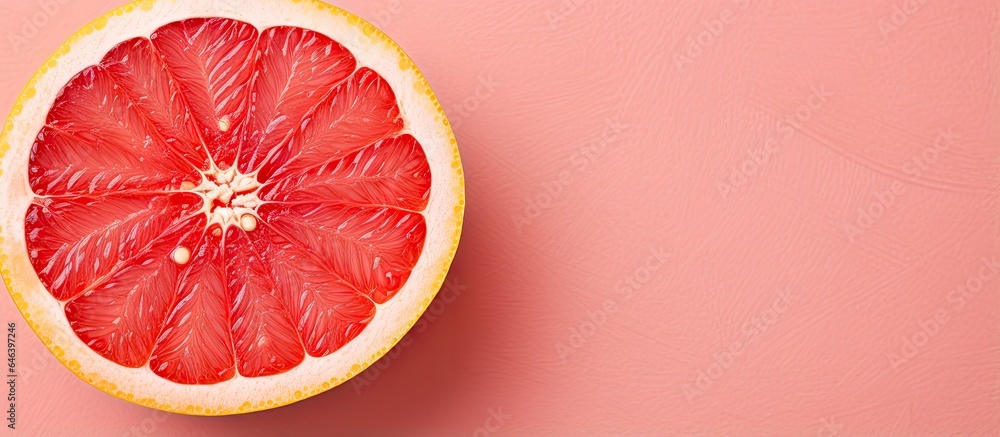 Aufkleber closeup of ripe grapefruit slice on a isolated pastel background copy space