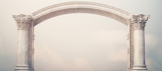 Antique Greek arc against isolated pastel background Copy space - obrazy, fototapety, plakaty