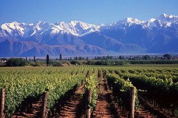Fototapeta na wymiar Argentina, Uco Valley, vineyards near Mendoza at the Andes' border. Generative AI
