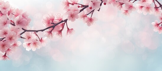 Obraz premium Beautiful nature background featuring cherry blossom or sakura flower isolated pastel background Copy space