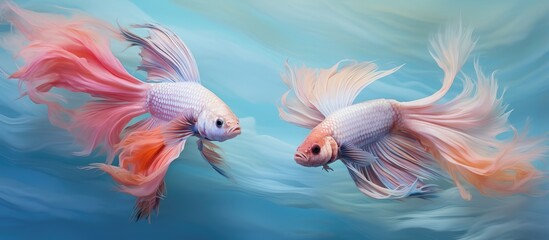 Fototapeta na wymiar Betta fish Siamese fighting fish on isolated pastel background Copy space in a close up