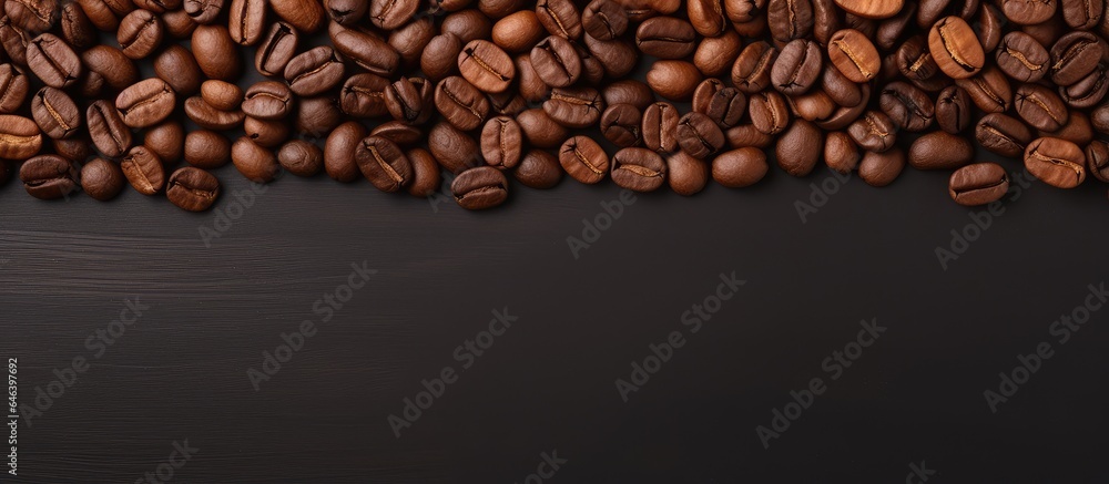 Poster closeup image of coffee beans roasted and isolated on a isolated pastel background copy space