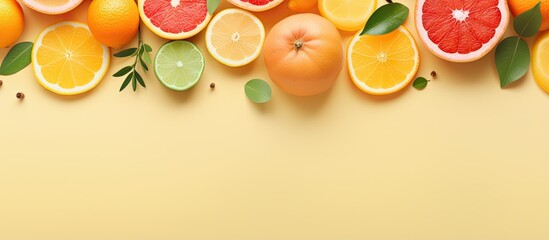 Citrus slices with spices isolated pastel background Copy space