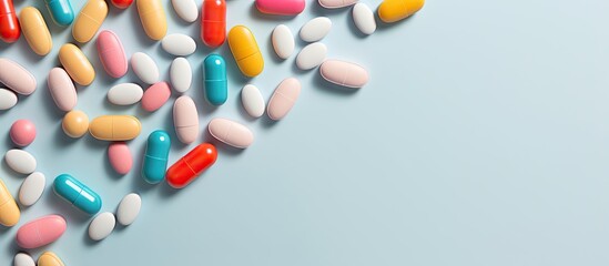 Assorted medications packed on a isolated pastel background Copy space