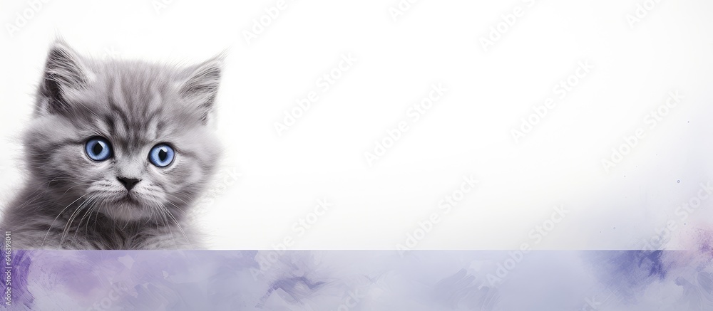 Poster a purebred kitten with grey spots is on a isolated pastel background copy space