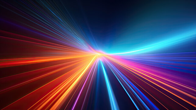 A captivating multicolor background featuring brilliant neon orange and blue beams, enhanced by vibrant, luminous streaks