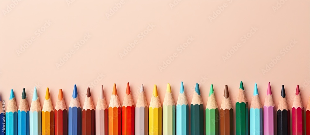 Poster colored pencils frame isolated on a isolated pastel background copy space