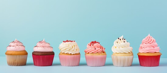 Close up photo of cupcakes on a isolated pastel background Copy space