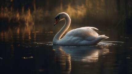 Beautiful and graceful swan swimming on a tranquil lake, serenity in motion