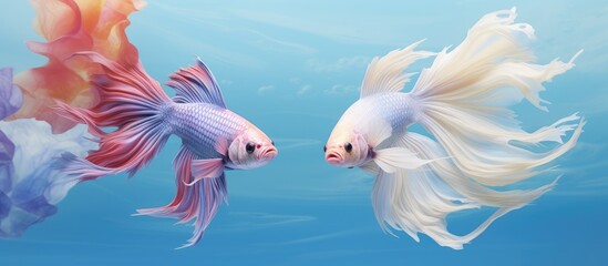 Obraz premium Betta splendens doubletailed halfmoon betta isolated pastel background Copy space