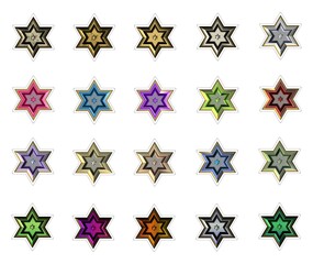 golden outline colorful david stars stickers set1