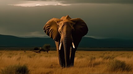 Majestic elephant walking across the savannah with grace, a symbol of strength and beauty