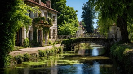 Fototapeta na wymiar Houses on a river.