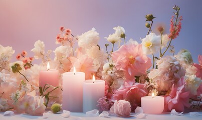 a floral arrangement with candles, digitally manipulated images, playful and whimsical imagery, Generative Ai