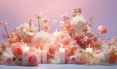 a floral arrangement with candles, digitally manipulated images, playful and whimsical imagery, Generative Ai
