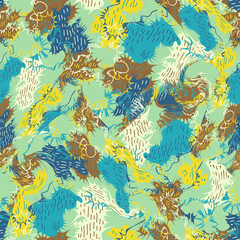 Abstract vector seamless pattern with wave lines and shapes