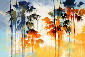 Artistic representation of palm trees in an abstract setting. Generative AI