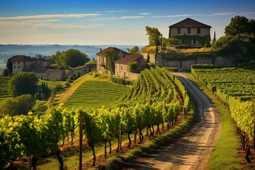 Fototapeta na wymiar Picturesque vineyards, Bordeaux, Saint Emilion. Generative AI