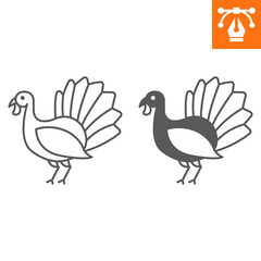 Turkey bird line and solid icon, outline style icon for web site or mobile app, thanksgiving and farm animal, gobbler vector icon, simple vector illustration, vector graphics with editable strokes.