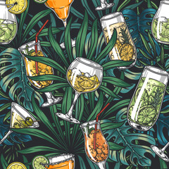 Tropical cocktails seamless pattern colorful