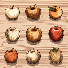 A Group Of Apples On A Wood Surface