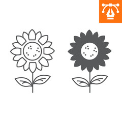 Sunflower line and solid icon, outline style icon for web site or mobile app, thanksgiving and plant, flower vector icon, simple vector illustration, vector graphics with editable strokes.