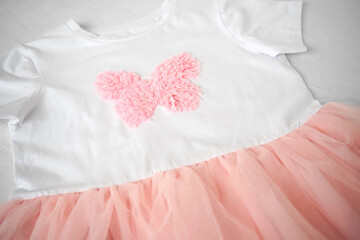 Baby pink and white dress with embroidered butterfly