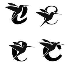 Letter C initial Logo | Set Of Brids | Number And Bird Logo