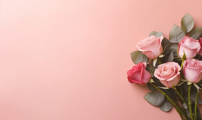 Elegant bouquet of pink roses on a soft pastel backdrop.