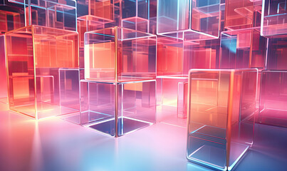 Vibrant glass morphism art with cubes.
