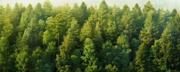 Nature symphony. Lush green pines forest serene summer morning view. Coniferous haven. Exploring...