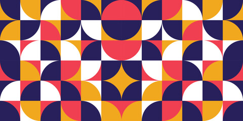 Abstract geometric pattern seamless design. Modern scandinavian style background print. Simple circle square shapes with modern bauhaus style