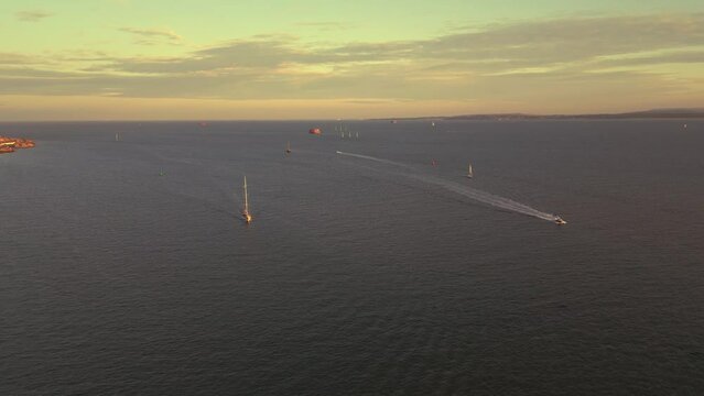 Generic view of boats approaching Portsmouth in England from the English Channel