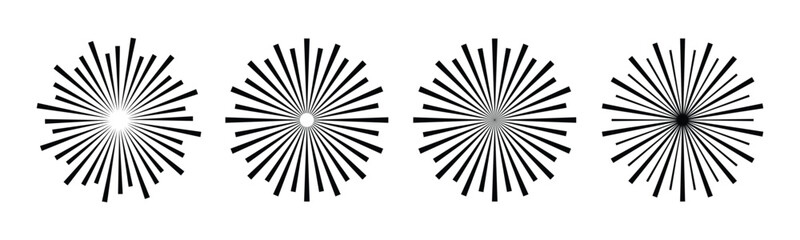 Sunburst vector set. Sunburst element radial stripes. . Collection of sunburst ray. Sunburst icon. Retro sunburst design. Vector illustration