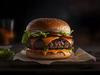 hamburger on a black background