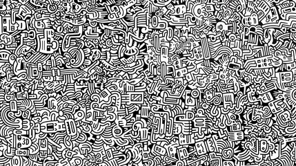 Black and white cartoon pattern on a white background, abstract design, seamless background.
