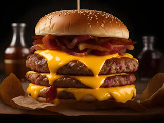 hamburger with french fries