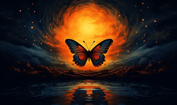 Fototapeta an illustration shows the appearance of a butterfly, in the style of dark sky-orange and amber